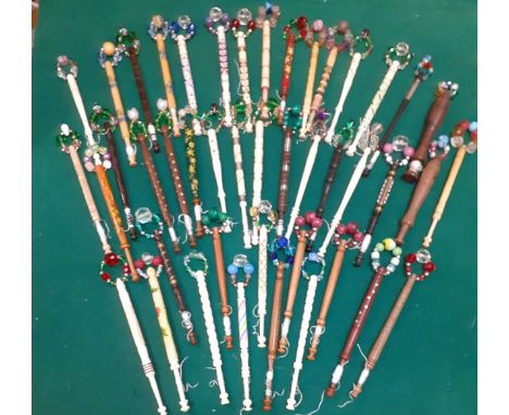 A collection of 60 vintage bobbins belonging to the late Anne Diss to include 1980's and 1990's Nicholas Perrin turned bobbin