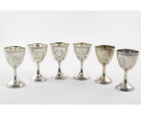 A SET OF SIX LATE 19TH/EARLY 20TH CENTURY NORTH AMERICAN GOBLETS. each with an engraved floral cartouche (4 with initials ins