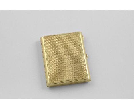 A GEORGE V 18CT GOLD VESTA CASE. with engine-turned decoration on the front and reverse, initialled on the inside, by Asprey 