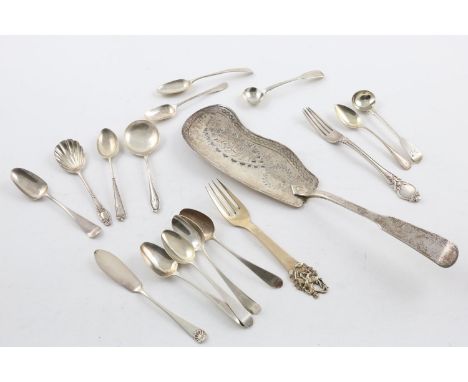 A GEORGE III SCOTTISH FISH SLICE. Fiddle Pattern, with pierced and engraved decoration, by George Fenwick, Edinburgh 1811, to