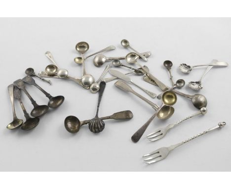 CONDIMENT SPOONS ETC:-. including a set of four George IV Fiddle Pattern condiment spoons, by James Beebe, London 1826, a pai