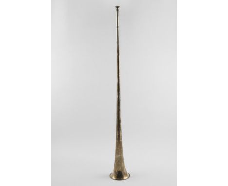 A VICTORIAN COACHING HORN. with an inscription "Colonel Peyton from R.R.P 1873" and retailer's mark "H.POTTER &amp; Co. 30 CH