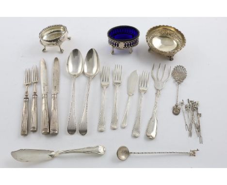 A MIXED LOT:-. a pair of George III table spoons and three dessert forks, Bead Pattern, all initialled "H", by George Smith &