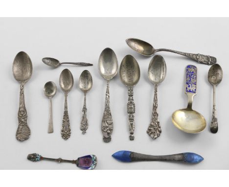 COLLECTORS SPOONS:-. including 8 North American/Canadian, an Egyptian spoon with enamel decoration, a Norwegian example by Da