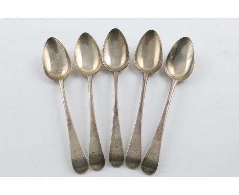 A SET OF FIVE GEORGE III NORTH COUNTRY PROVINCIAL TABLE SPOONS. Old English Pattern, crested, by Dorothy Langlands, Newcastle