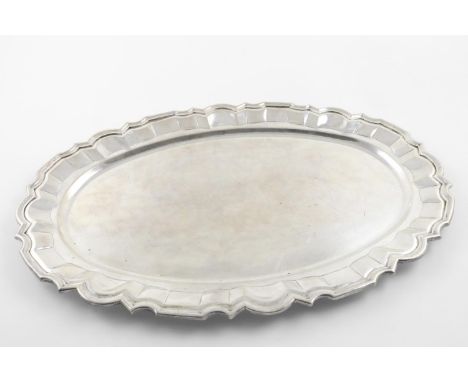 A LATE 19TH/ EARLY 20TH CENTURY MEXICAN MEAT PLATE. of shaped oval outline, with a moulded border, marked "950" and "EMMA" in