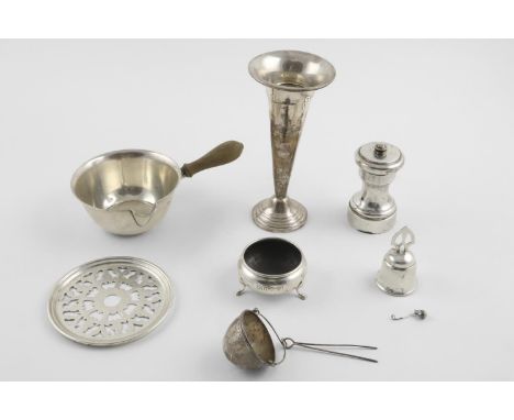 NORTH AMERICAN SILVER:-. a 20th century brandy pan with a short, turned handle, initialled, by Tiffany &amp; Co, NY, a vase (