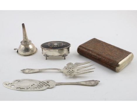 A MIXED LOT:-. including a George III provincial wine funnel, by Thomas Ollivant of Manchester, hallmarked for London 1795, i