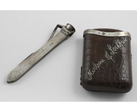 SCOTTISH CLAN INTEREST: MACLAINE OF LOCHBUIE:-. a Victorian mounted crocodile skin cigar case, with an applied facsimile sign
