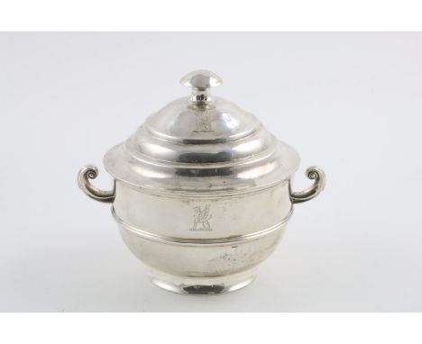 A GEORGE V TWO-HANDLED BOWL. with a moulded rim and girdle and two scroll handles, by Carrington &amp; Co., London 1926, toge