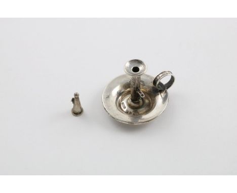 A VICTORIAN MINIATURE OR TOY CHAMBERSTICK. with a loop handle and a conical snuffer, by Cornelius Saunders &amp; Francis Shep