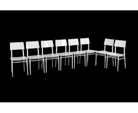 Twenty four wooden dining or kitchen chairs, late 20th-early 21st century, white or light grey finished, 89cm high