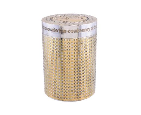 [Churchill memorabilia] A silver parcel gilt Churchill Centenary cylindrical cigar box by Garrard & Co. Ltd, London 1973, wit