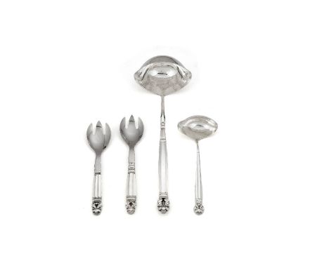 Georg Jensen, a Danish silver Acorn pattern soup ladle and sauce ladle, post 1945 stamped marks, designed by Johan Rohde, 303