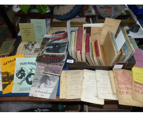 Two boxes of Military manuals and instruction books, WWI and WWII and 1950's, including Field Service Pocket Book 1914, RAF F