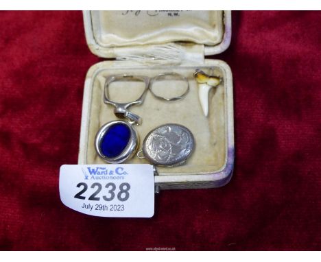 A small quantity of silver including a German 925 set with large piece of blue polished stone possibly lapilazuli , silver lo