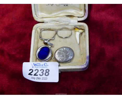 A small quantity of silver including a German 925 set with large piece of blue polished stone possibly lapilazuli , silver lo