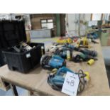 Makita 1923H Planner, 2 x Makita 3612c Routers, Hitachi Grinder. Makita Grinder, Hitachi Sander, Box