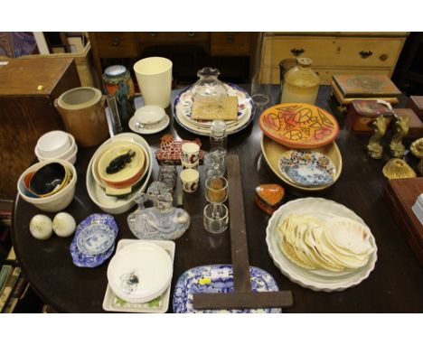 A stoneware flagon impressed James Riley Shepherd, & Dog, One House; together with various decorative china;a glass oil lamp 