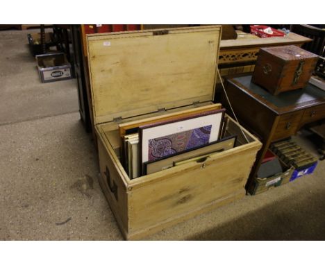 A large stripped pine carpenter's tool chest 