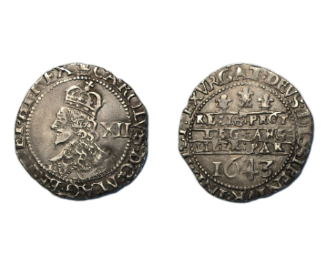 Charles I (1625-1649) Shilling 1643 Oxford mint crowned bust left mark of value behind rev. declaration in three lines date b