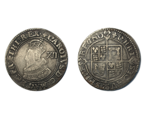 Charles I (1625-1649) Shilling Tower mint group A first bust left in coronation robes with high double arched crown mark of v