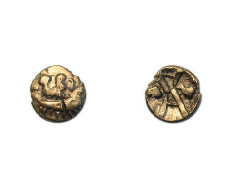 Celtic (c.58 BC - 43 AD) Durotriges quarter stater 'Duro boat gold' three men in a boat crescent design rev. zig-zag pattern 