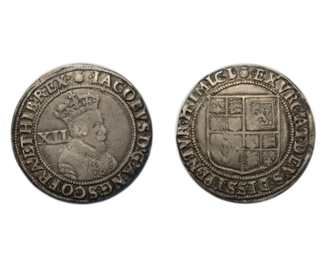 James I (1603-1625) Shilling first coinage first crowned bust right mark of value behind rev. square-topped shield mm. thistl