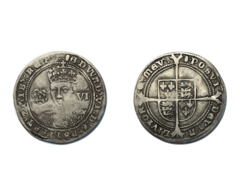 Edward VI (1547-1553) Sixpence fine silver issue crowned facing bust Tudor rose left mark of value right rev. shield over lon