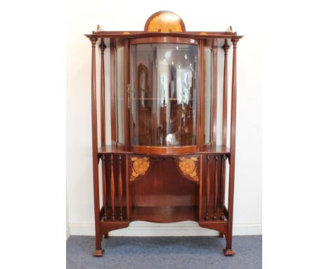 Shapland &amp; Petter (Barnstable) - a circa 1900 mahogany and marquetry Art Nouveau display cabinet: three-quarter galleried