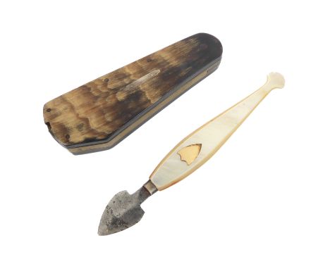 Two 19th century bloodletting fleams.&nbsp; 1. two folding steel blades marked 'HUNT' and a third blade concealed within the 