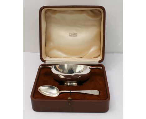 A George V Scottish silver quaich porringer by R. L. Christie, Edinburgh 1927 (16.4 cm handle to handle) and a matched late-V