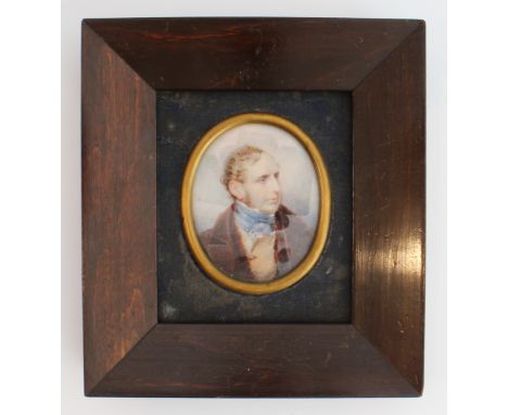 Fine early 19th century portrait miniature of a gentleman looking slightly sinister Watercolour on ivory (11.5 x 13 cm) Condi