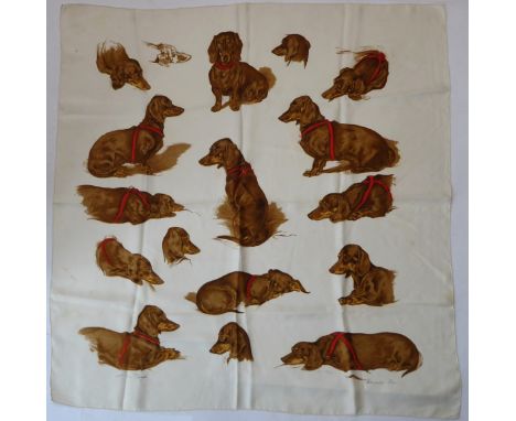 A classic and rare vintage Herm&egrave;s silk scarf: 'Les Techels' by Xavier de Poret (1894-1975) was commissioned by Herm&eg