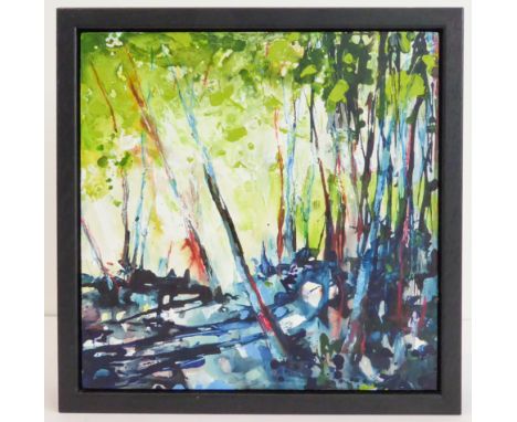 Melanie Cormack Hicks (British contemp.) ‘Woodland Light 2’, signed, insc. & dated 2018 verso acrylic on board, (8 x 8 in (20