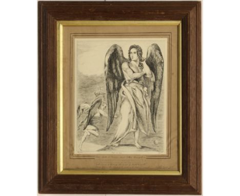 C* J* D* early 19th century British School ‘Uriel and Satan’, initialled title and inscribed Hayden (B R Hayden ?) with verse