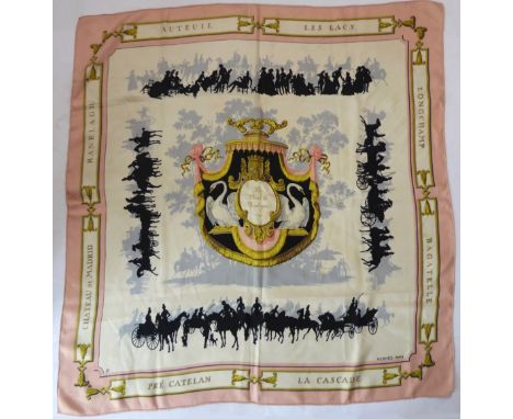 A classic vintage Herm&egrave;s silk twill scarf: 'Le Bois de Boulogne' was designed by Hugo Grygkar in 1957 and this scarf i