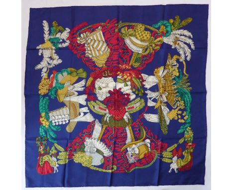 A classic vintage Herm&egrave;s silk scarf: 'Chapeau', hand-rolled and sewn edges (approx. 89 x 90 cm).* Condition: Good