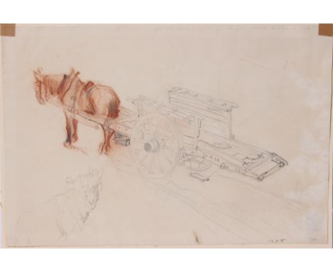Circle of John Atkinson (British 1863-1924) Study with horse pulling farm machinery Pencil and red chalk on paper, unmounted 