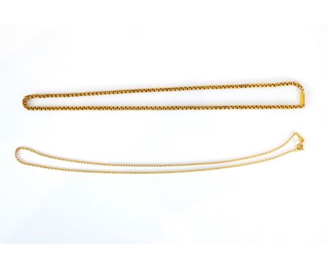 Two yellow gold necklaces - comprising an 18ct gold ball chain necklace, with jump ring clasp, 42 cm long, weight 4g; and a 1