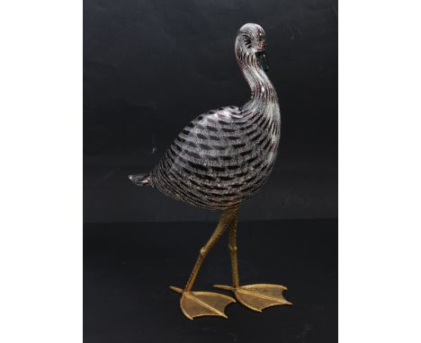 A hand-blown Murano glass model of a duck on a gilt-metal stand, the duck with a Zanetti label (50.5 cm high), together with 