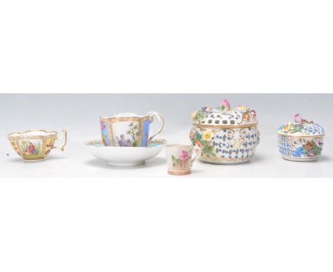 An group of antique 19th Century porcelain to include a Meissen cabinet cup and saucer together with another Meissen cabinet 