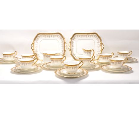 Cauldon -&nbsp;A Fine Bone China English tea service by Cauldon having Greek key borders with gilt decoration. The service co