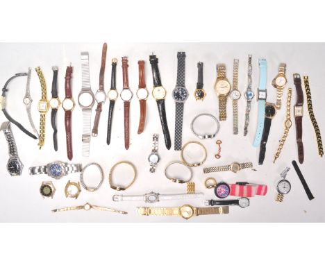 A collection of vintage ladies and gentleman's wrist watches of various different styles to include Lours, Timex, Ravel, Serg