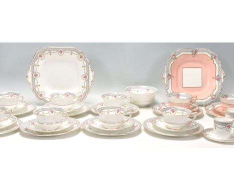 Aynsley -&nbsp;A Fine Bone China English part tea and coffee service by Aynsley having floral and grey pattern borders. The s