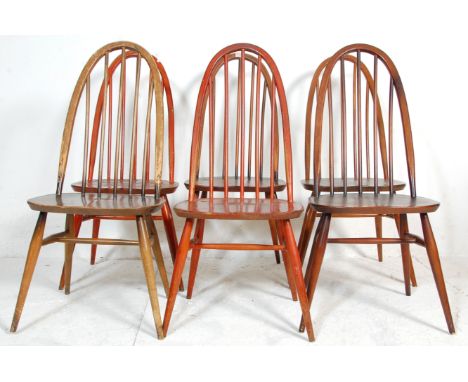 Lucian Ercolani for Ercol Furniture - A set of 6 mid century Ercol beech and elm wood Quaker pattern dining chairs. Raised on