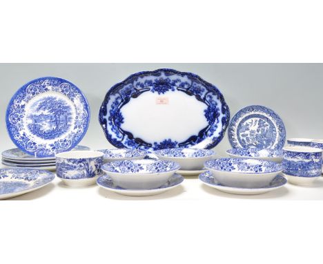 A vintage 20th Century English blue and white transfer printed bone china to include Broadhurst Ironstone 'The English Scene'