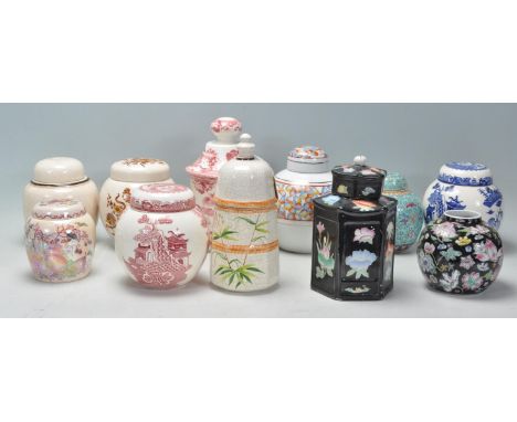 A mixed group of ceramic ginger jars dating from the early 20th Century to include three Masons examples with one blue and wh