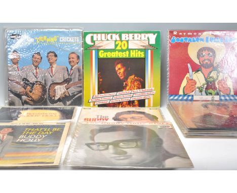 A group of vinyl long LP record albums to include The "Chirping" Crickets, multiple Buddy Holly albums including The Buddy Ho