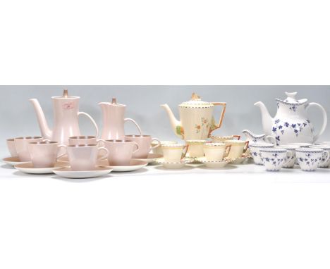 A collection of vintage bone china tea sets to include an Art Deco Burleigh ware tea set having angular handles and floral sp